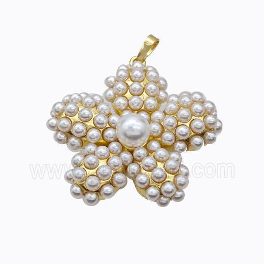 Copper Flower Pendant Pave Pearlized Resin Gold Plated