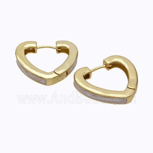 Copper Heart Latchback Earrings White Painted Gold Plated