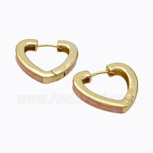 Copper Heart Latchback Earrings Orange Painted Gold Plated