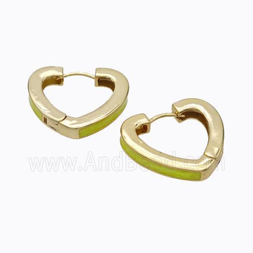 Copper Heart Latchback Earrings Yellow Painted Gold Plated