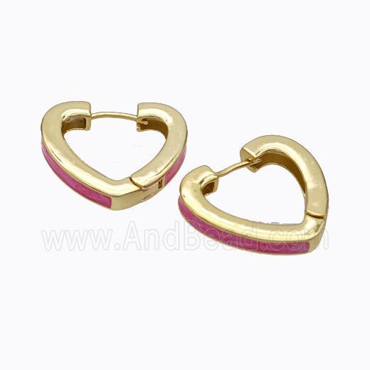 Copper Heart Latchback Earrings Pink Painted Gold Plated