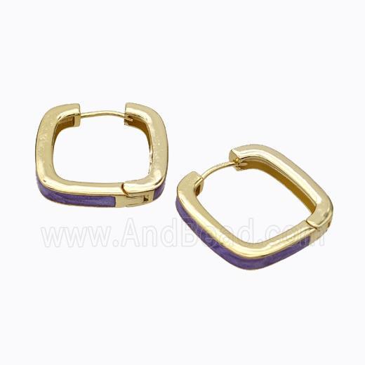Copper Square Latchback Earrings Purple Painted Gold Plated