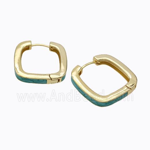 Copper Square Latchback Earrings Green Painted Gold Plated