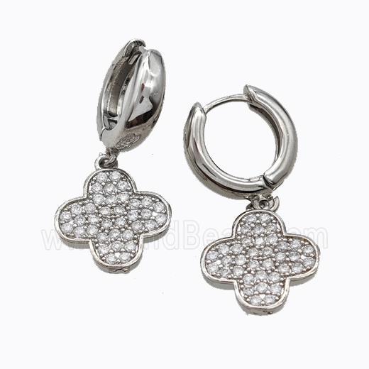 Copper Hoop Earrings Clover Pave Zirconia Platinum Plated