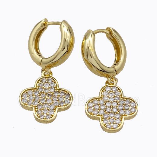 Copper Hoop Earrings Clover Pave Zirconia Gold Plated