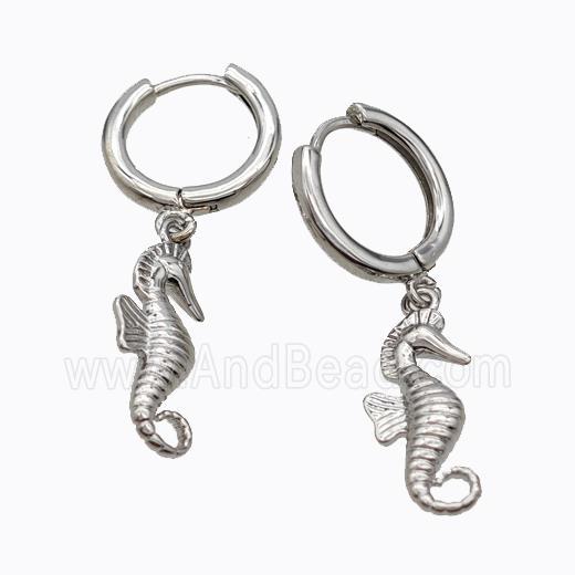 Copper Seahorse Hoop Earrings Platinum Plated