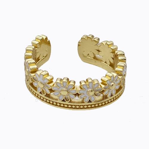 Copper Daisy Rings Flower White Enamel Gold Plated
