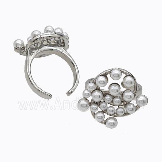 Copper Rings Pave Pearlized Resin Flower Platinum Plated