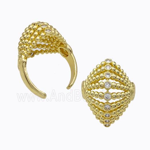 Copper Rings Pave Zirconia Hat Hollow Gold Plated