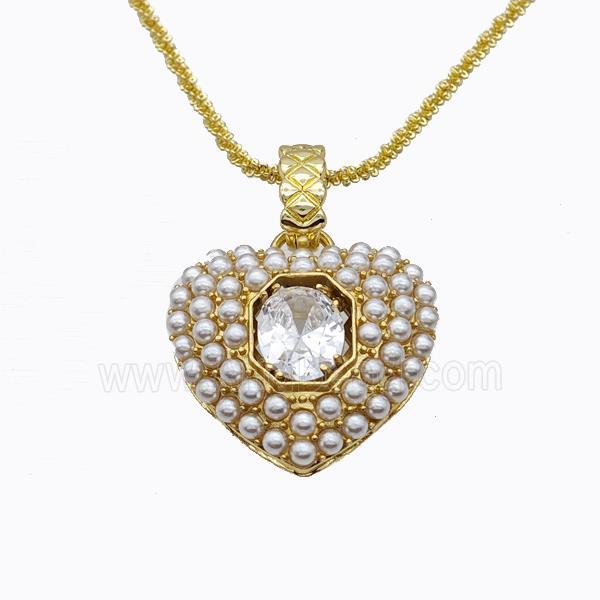 Copper Heart Necklace Pave Pearlized Resin Gold Plated