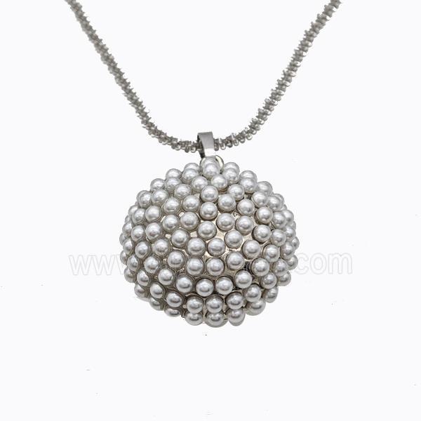 Copper Necklace Micropave Pearlized Resin Button Platinum Plated