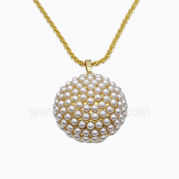 Copper Necklace Micropave Pearlized Resin Button Gold Plated