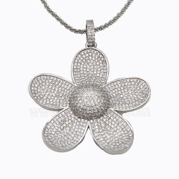 Copper Flower Necklace Pave Zirconia Platinum Plated