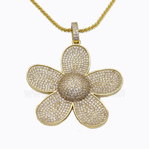 Copper Flower Necklace Pave Zirconia Gold Plated