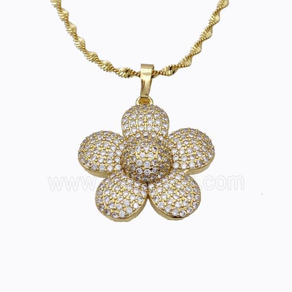 Copper Flower Necklace Pave Zirconia Gold Plated