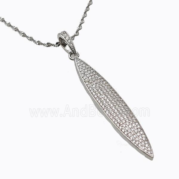Copper Leaf Necklace Pave Zirconia Platinum Plated