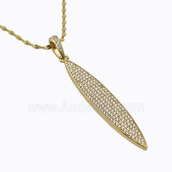 Copper Leaf Necklace Pave Zirconia Gold Plated