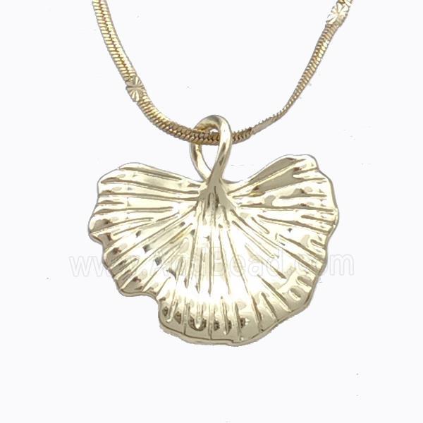 Copper Necklace Ginkgo Leaf Gold Plated