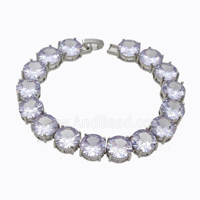 Copper Bracelet Pave Zirconia Lt.purple Platinum Plated