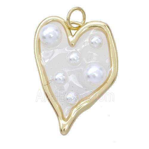 Copper Heart Pendant Pave Pearlized Resin White Gold Plated