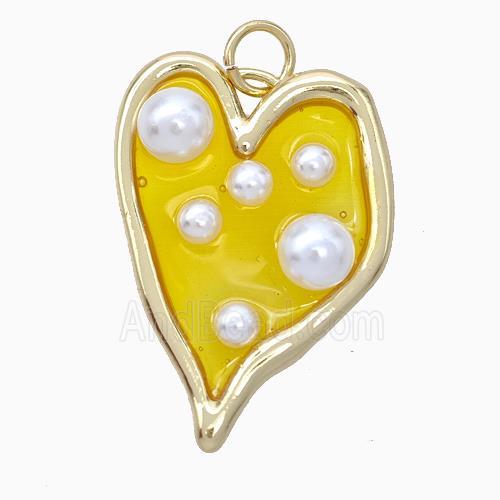 Copper Heart Pendant Pave Pearlized Resin Yellow Gold Plated