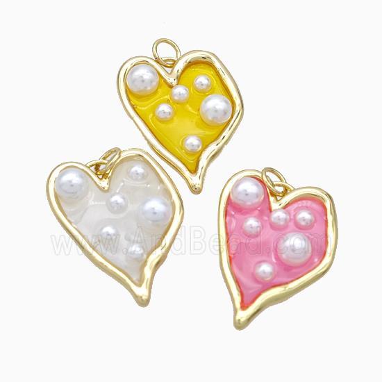 Copper Heart Pendant Pave Pearlized Resin Gold Plated Mixed