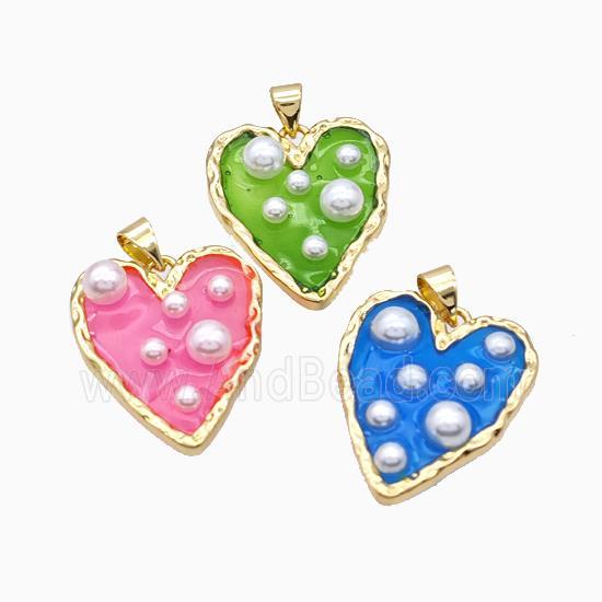 Copper Heart Pendant Pave Pearlized Resin Gold Plated Mixed