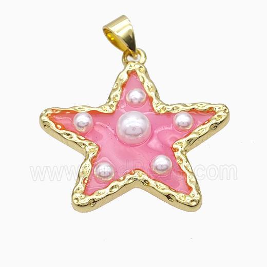 Copper Star Pendant Pave Pearlized Resin Pink Gold Plated