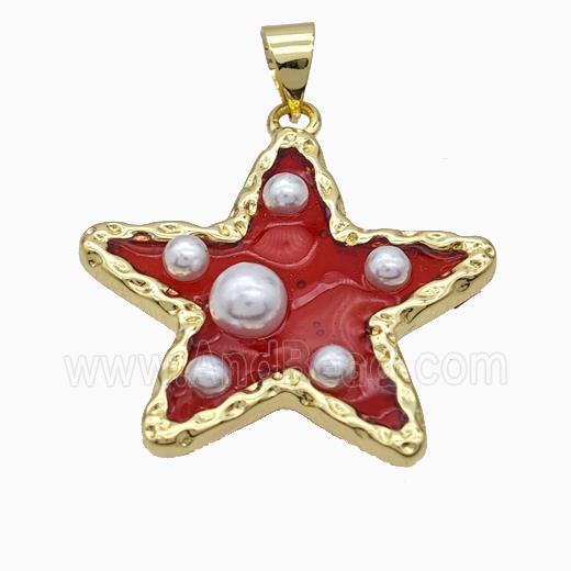 Copper Star Pendant Pave Pearlized Resin Red Gold Plated
