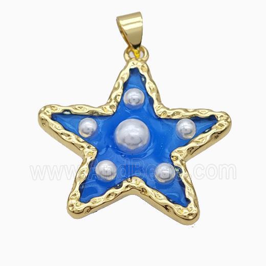 Copper Star Pendant Pave Pearlized Resin Blue Gold Plated