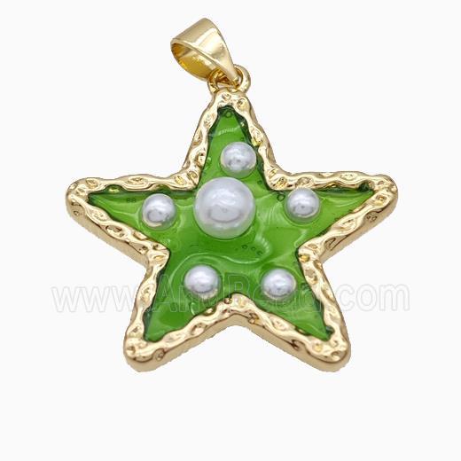 Copper Star Pendant Pave Pearlized Resin Green Gold Plated