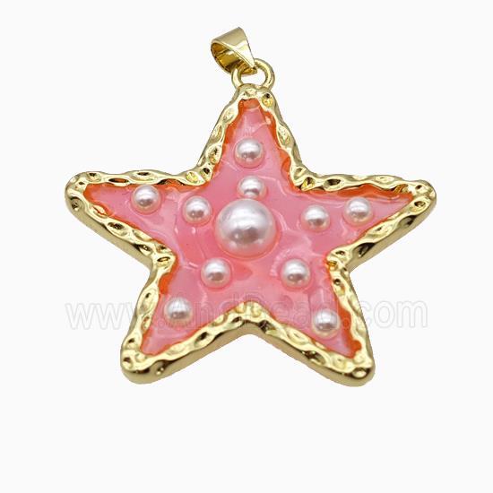 Copper Star Pendant Pave Pearlized Resin Pink Gold Plated