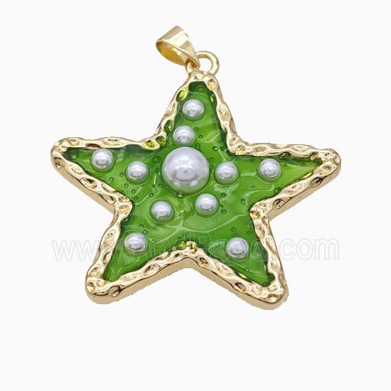 Copper Star Pendant Pave Pearlized Resin Green Gold Plated