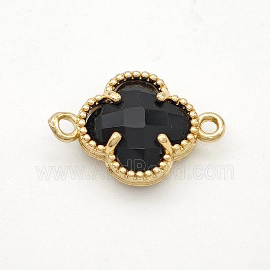 Black Crystal Glass Copper Clover Connector Gold Plated