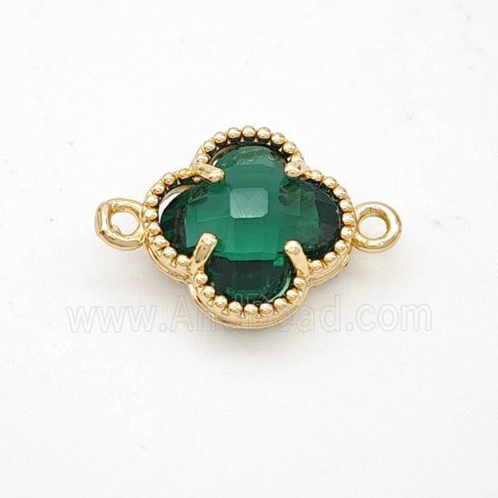 Green Crystal Glass Copper Clover Connector Gold Plated
