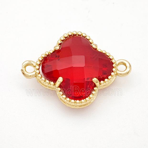 Red Crystal Glass Copper Clover Connector Gold Plated