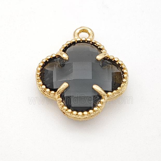 Smoky Crystal Glass Copper Clover Pendant Gold Plated