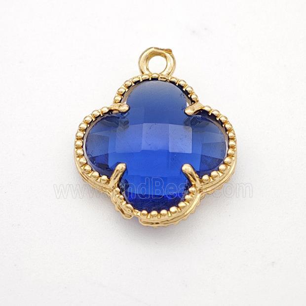 Blue Crystal Glass Copper Clover Pendant Gold Plated