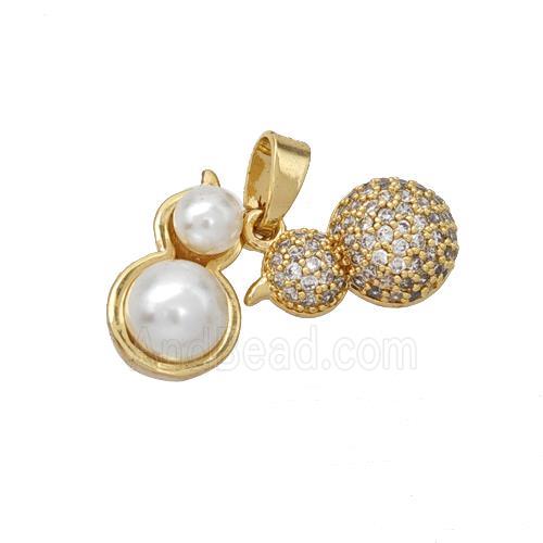 Copper Gourd Pendant Micropave Zirconia Pearlized Resin Gold Plated