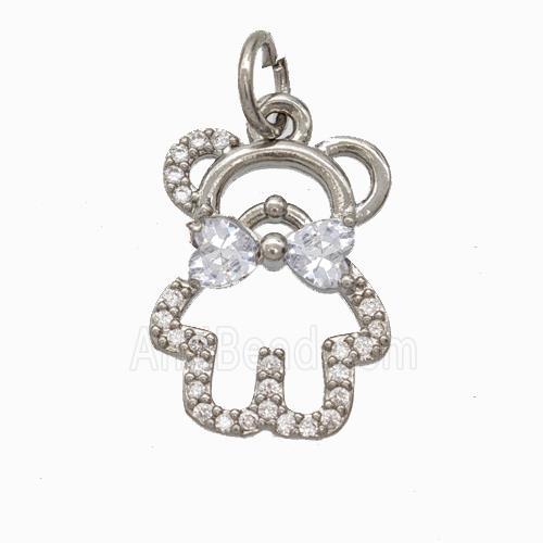 Copper Bear Pendant Micropave Zirconia Platinum Plated