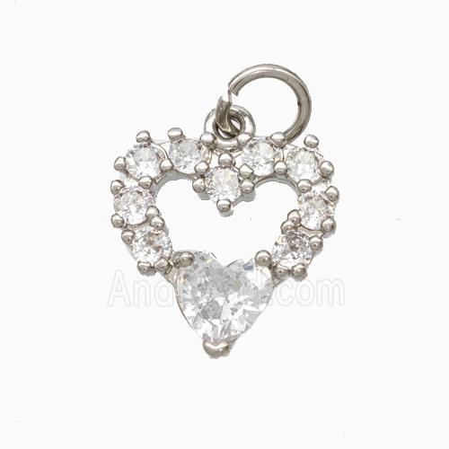 Copper Heart Pendant Pave Zirconia Platinum Plated