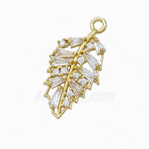 Copper Leaf Pendant Micropave Zirconia Gold Plated