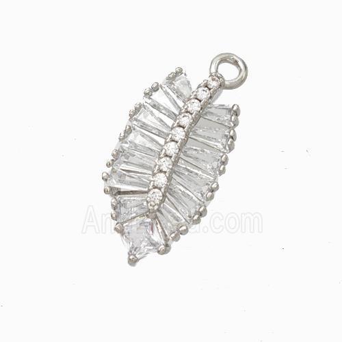 Copper Leaf Pendant Micropave Zirconia Platinum Plated