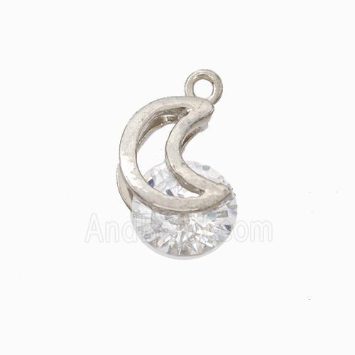 Copper Moon Pendant Pave Zirconia Platinum Plated