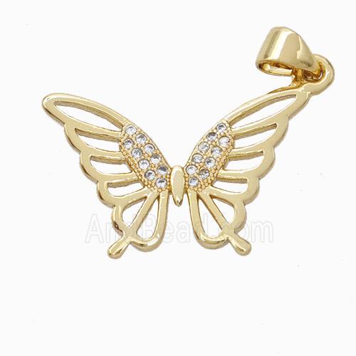 Copper Butterfly Pendant Micropave Zirconia Gold Plated