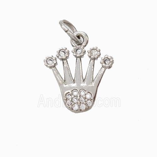 Copper Crown Pendant Micropave Zirconia Platinum Plated