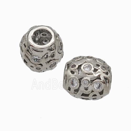 Copper Barrel Beads Micropave Zirconia Large Hole Platinum Plated
