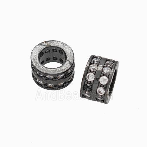 Copper Tube Beads Pave Zirconia Large Hole Black Plated