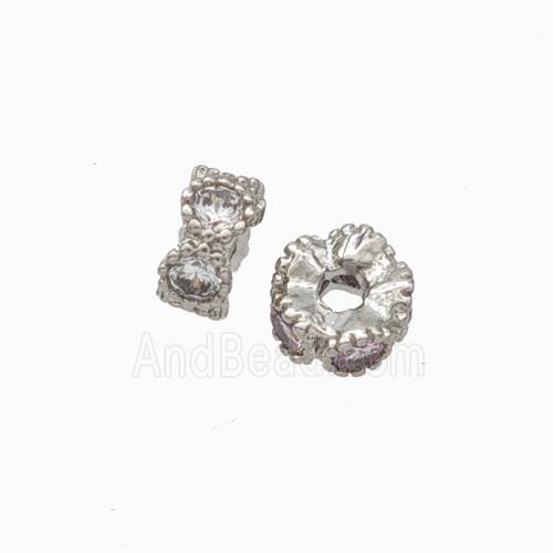 Copper Heishi Beads Pave Zirconia Platinum Plated