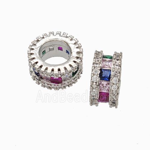 Copper Heishi Spacer Beads Micropave Zirconia Large Hole Platinum Plated